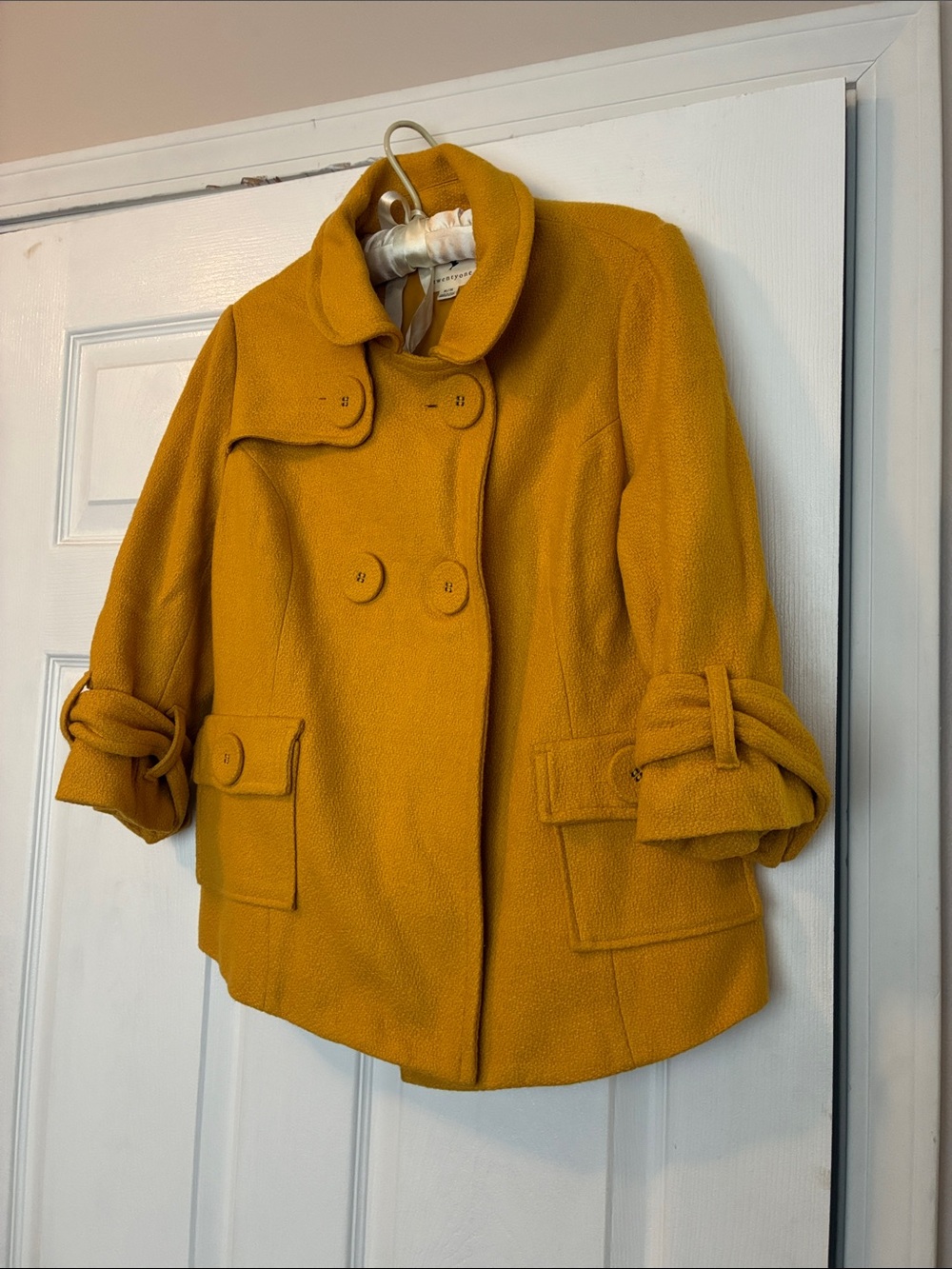 Forever 21 Mustard Yellow Double-Breasted Pea Coat